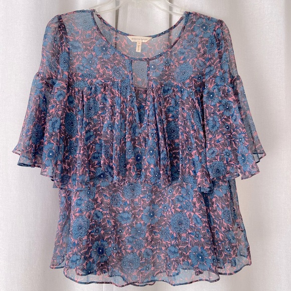 Rebecca Taylor Lindsay silk floral ruffle top - Picture 1 of 10